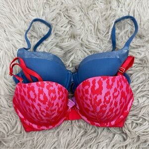 Victoria's Secret Bra Bundle 2 Piece Size 32D Lace Leopard
